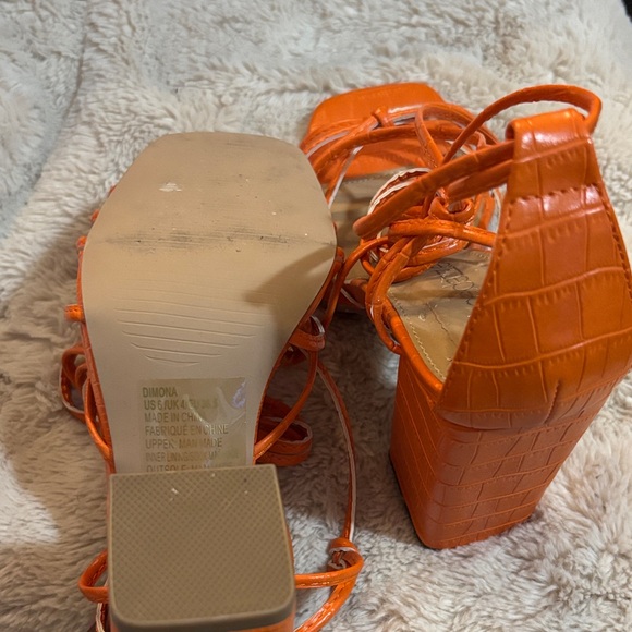 Shoedazzle Orange Croc-Embossed Lace-Up Block Heel Sandals-Dimona - Picture 3 of 3